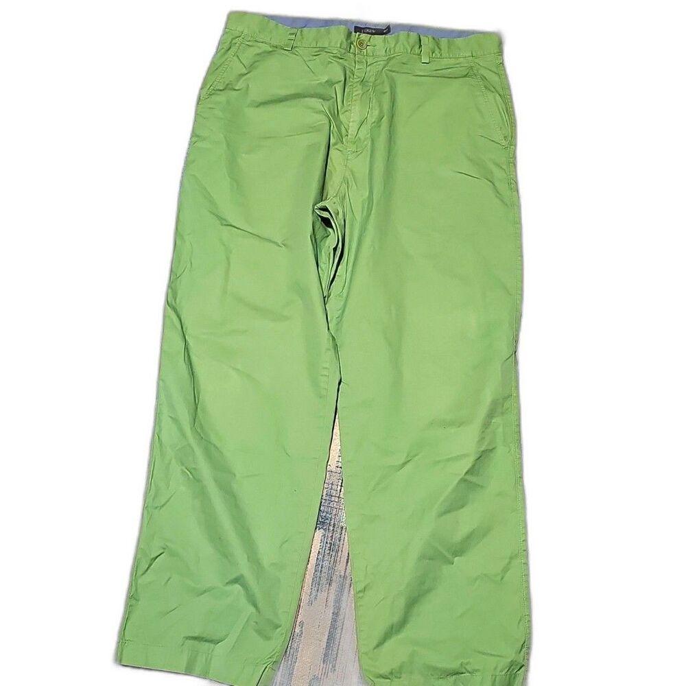 J.Crew Men's Green Cotton Casual Pants Straight Leg Flat Front Button Zip - Picture 3 of 7